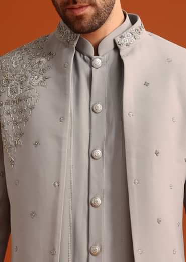 Grey Indo Western Jacket And Kurta Set