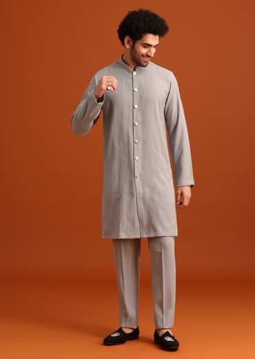 Grey Indo Western Jacket And Kurta Set