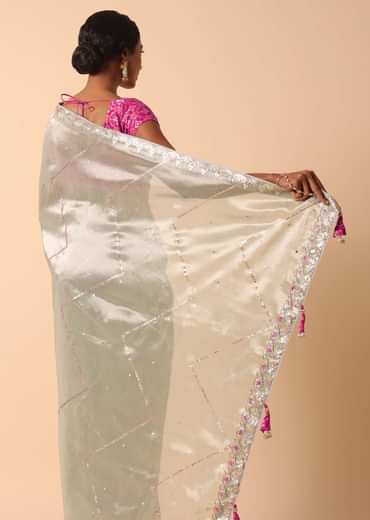 Grey Kora Silk Saree With Unstitched Blouse Fabric