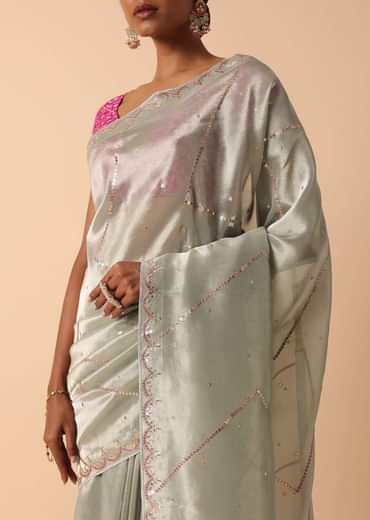 Grey Kora Silk Saree With Unstitched Blouse Fabric