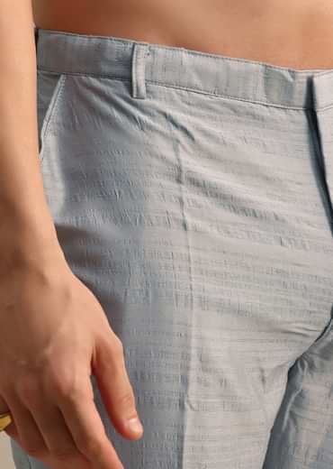 Grey Kurta Jacket Set With Thread And Mirror Work For Men