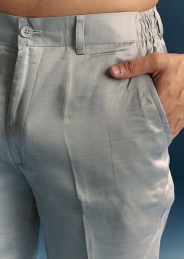 Grey Kurta Set For Men With Golden Thread Embroidery