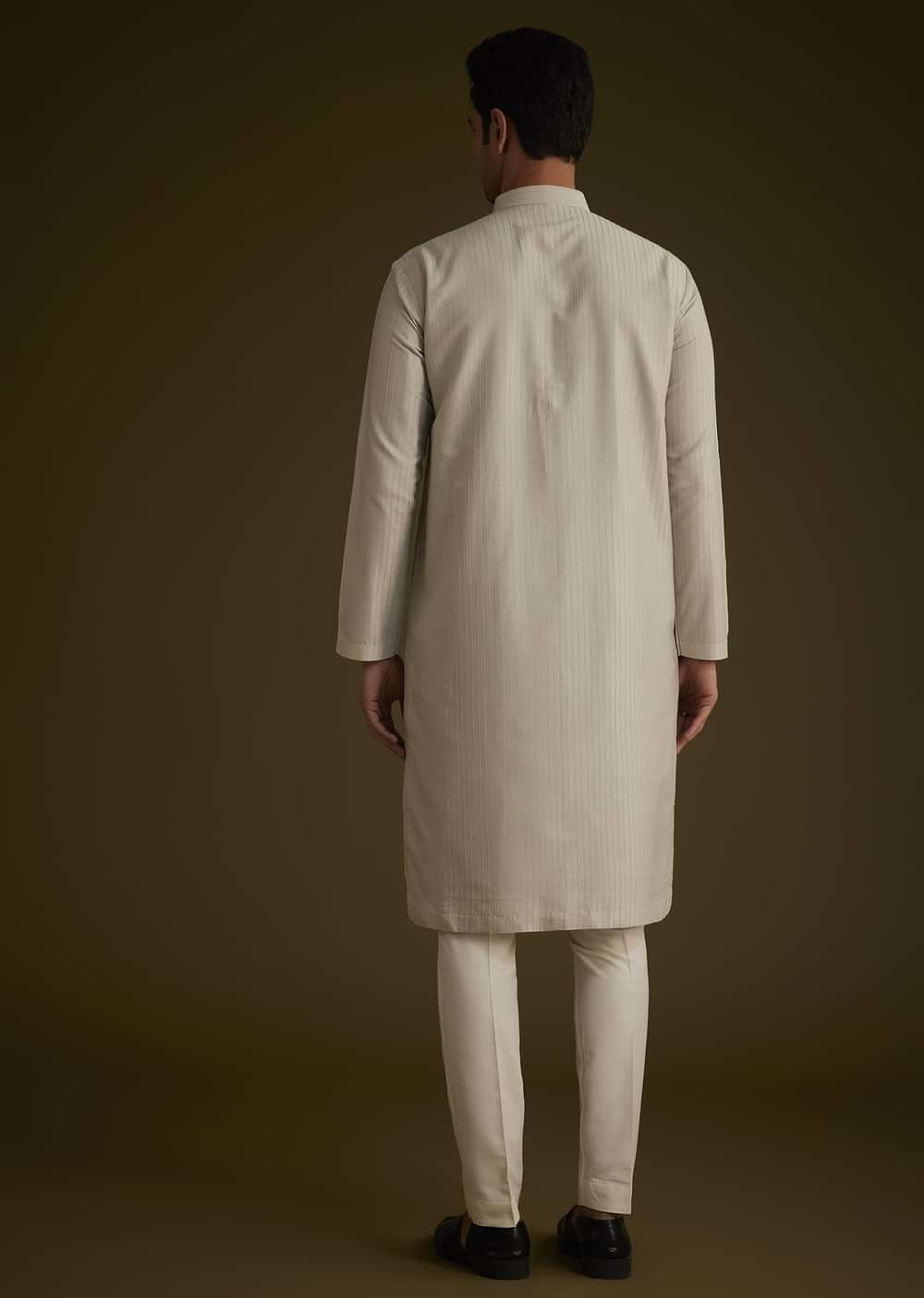 Grey Kurta Set With Pintuck Detailing
