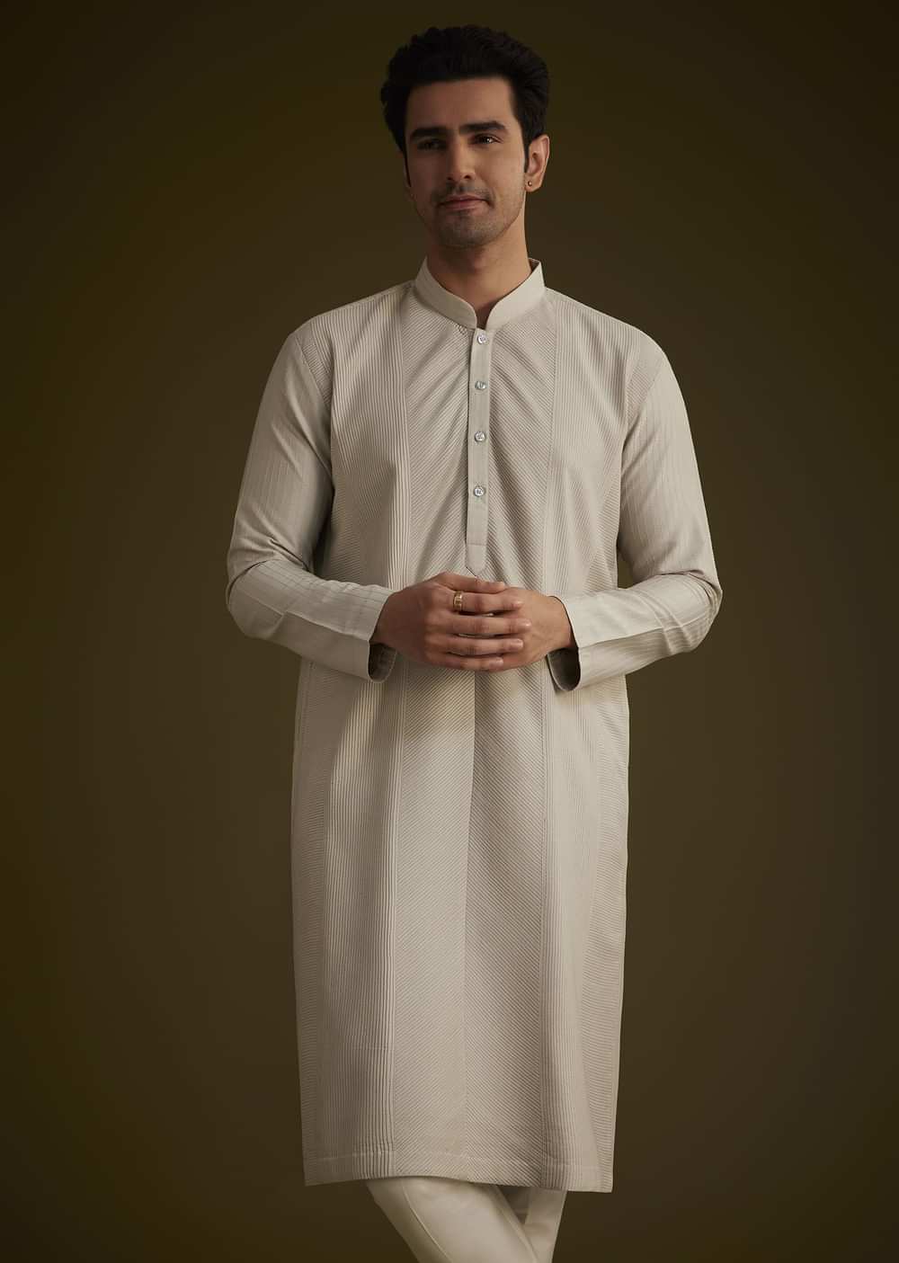 Grey Kurta Set With Pintuck Detailing