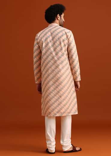 Grey Kurta Set With Striped Print
