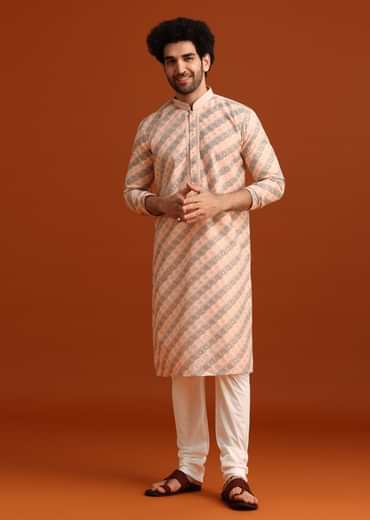 Grey Kurta Set With Striped Print