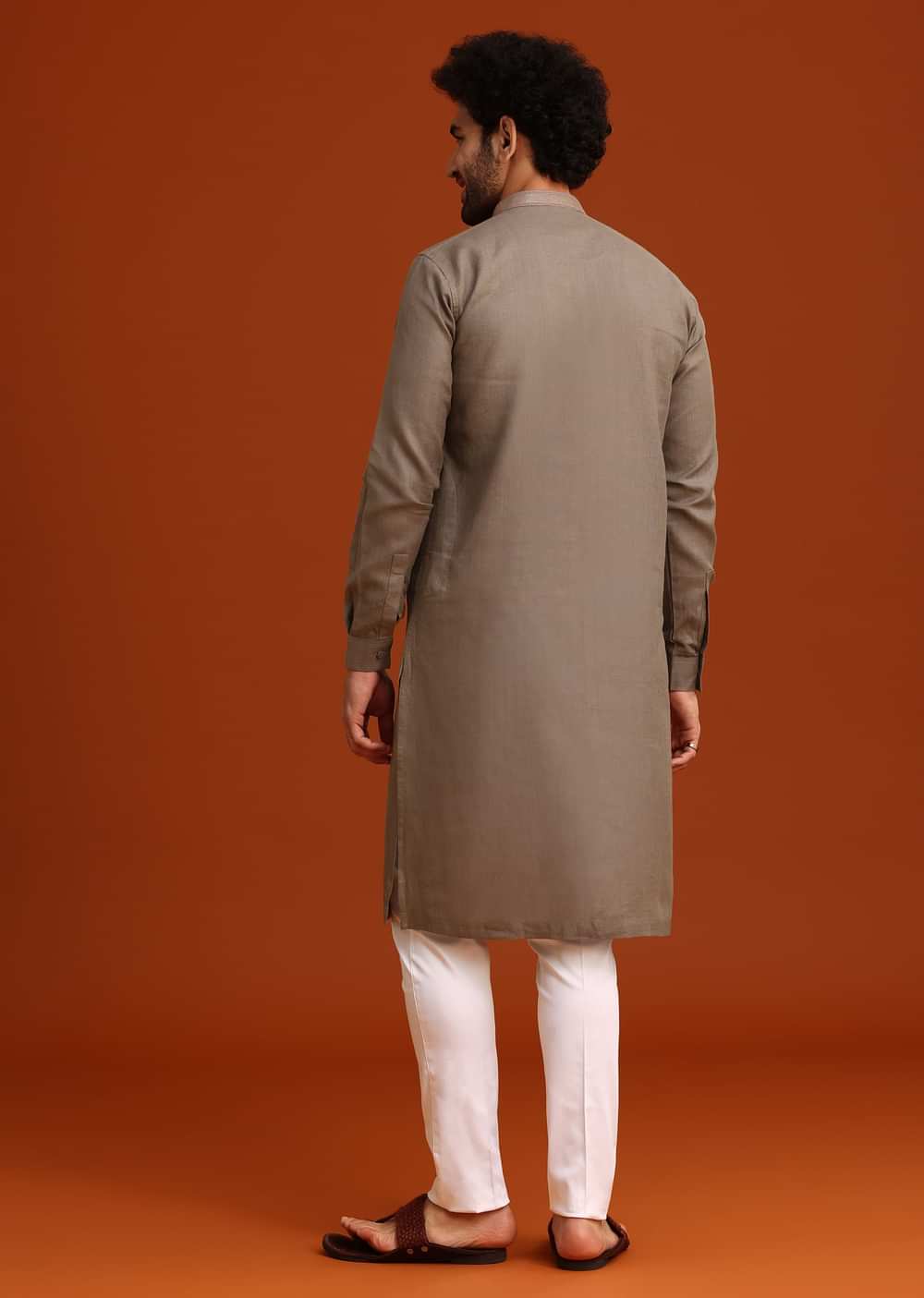 Grey Linen Floral Resham Hand Embroidered Kurta Set