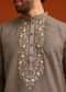 Grey Linen Floral Resham Hand Embroidered Kurta Set