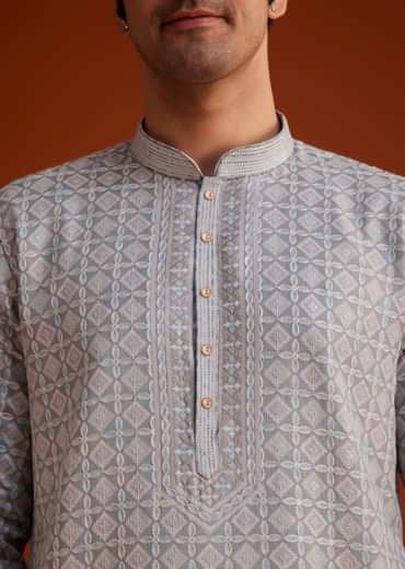 Grey Printed Kurta With Geometric Motifs