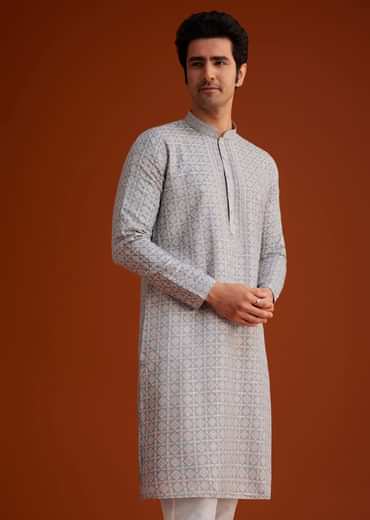 Grey Printed Kurta With Geometric Motifs