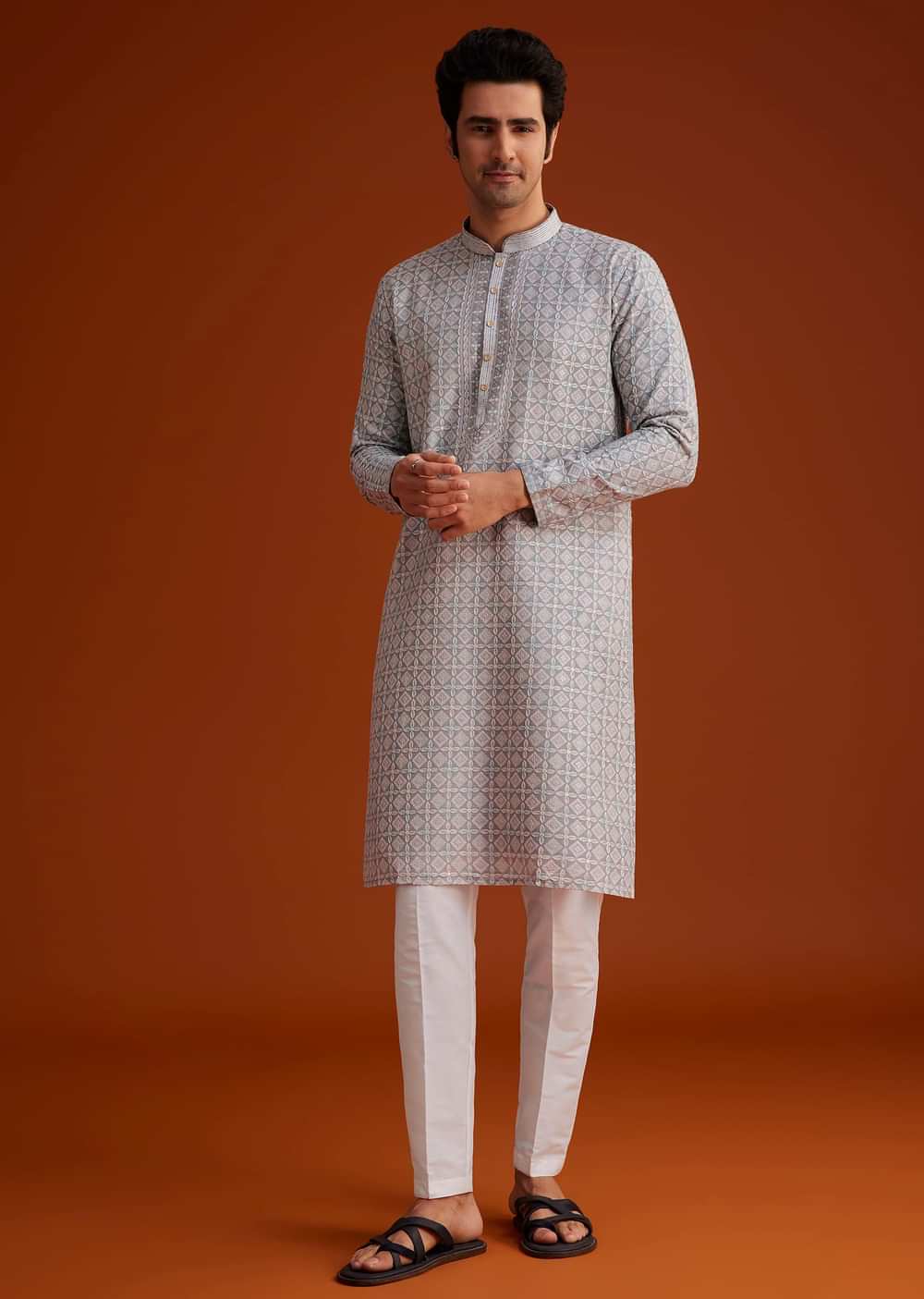 Grey Printed Kurta With Geometric Motifs