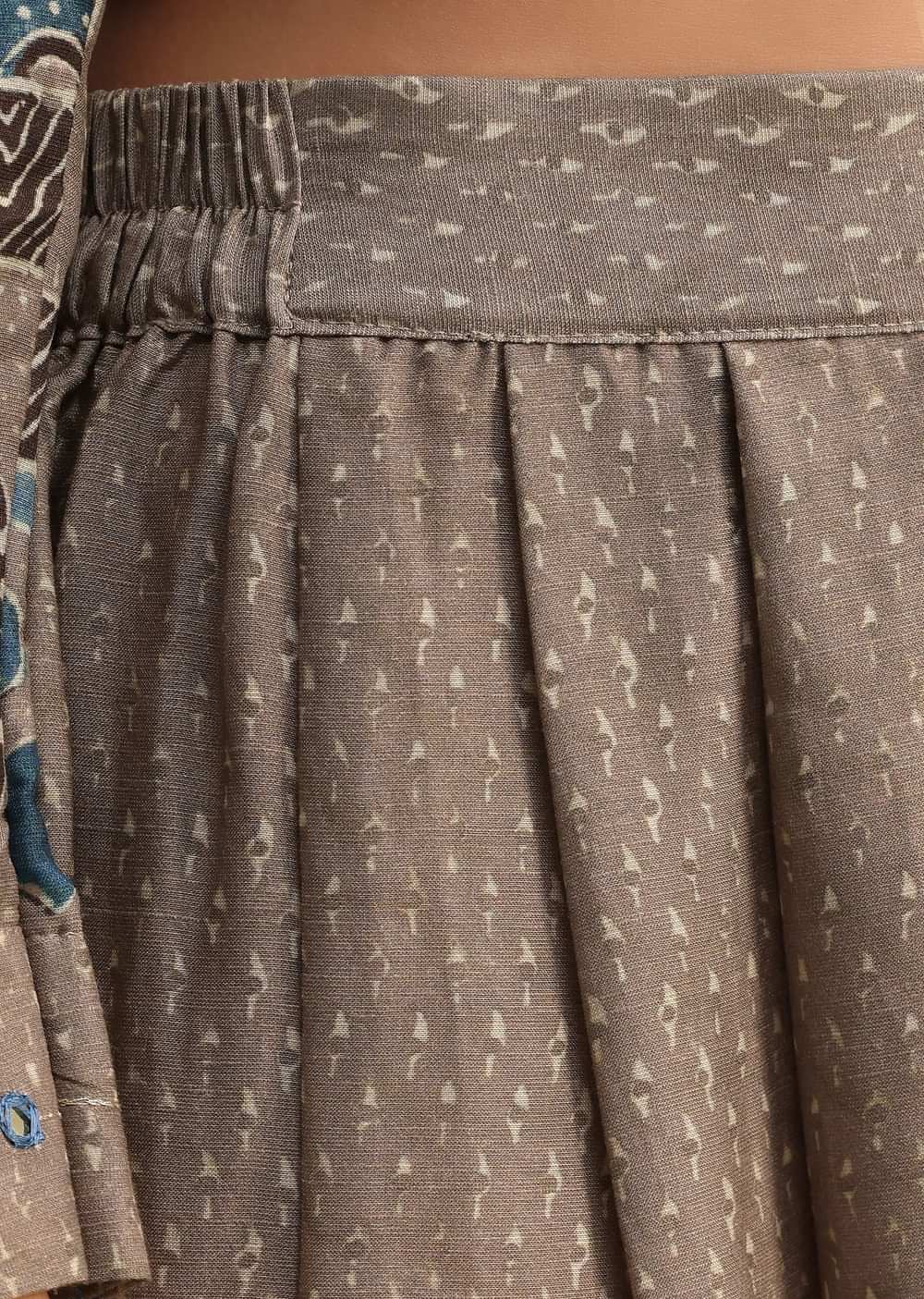 Grey Printed Shirt Salwar Set With Embroidery