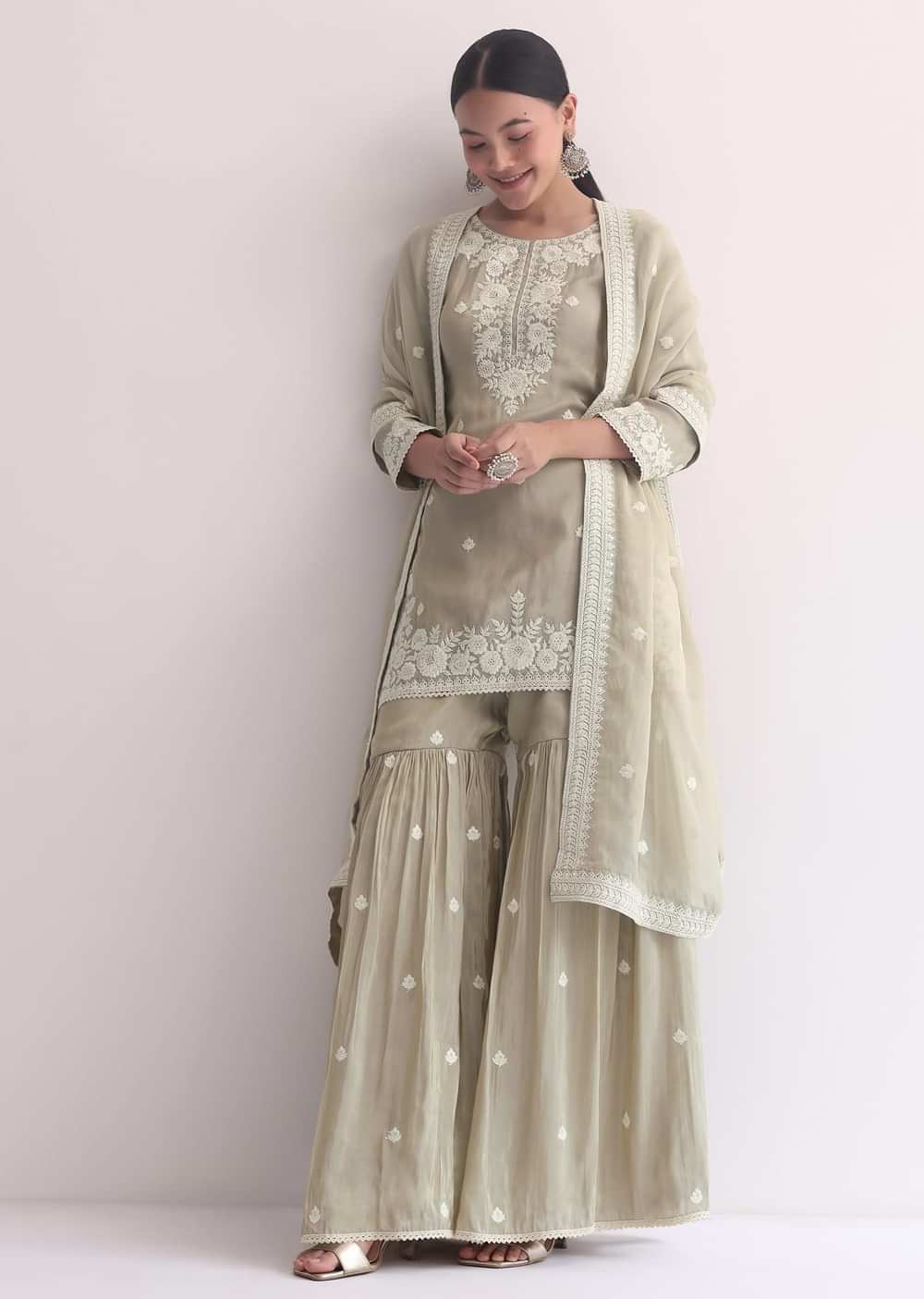 Grey Sequin Embroidered Sharara Set
