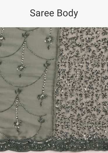 Grey Sequins Net Saree