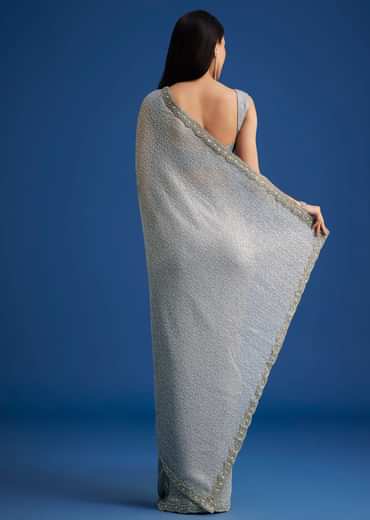 Grey Sequins Saree With Scalloped Embroidered Border