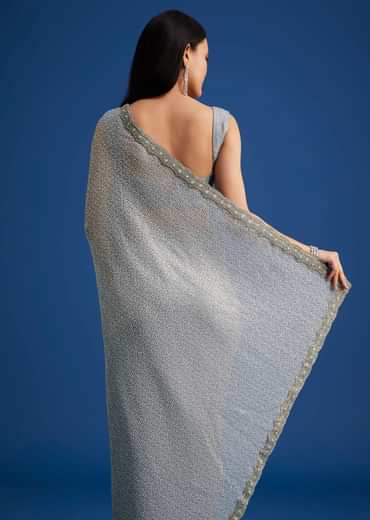 Grey Sequins Saree With Scalloped Embroidered Border