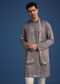 Grey Silk Blend Mirror Work Kurta Set With Dupatta