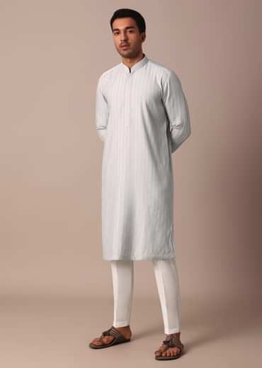 Grey Silk Kurta Set With Resham Thread Work