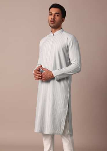 Grey Silk Kurta Set With Resham Thread Work