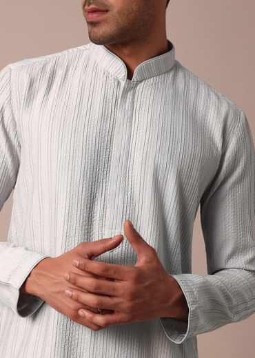 Grey Silk Kurta Set With Resham Thread Work