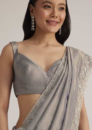 Grey Tissue Embroidered Saree