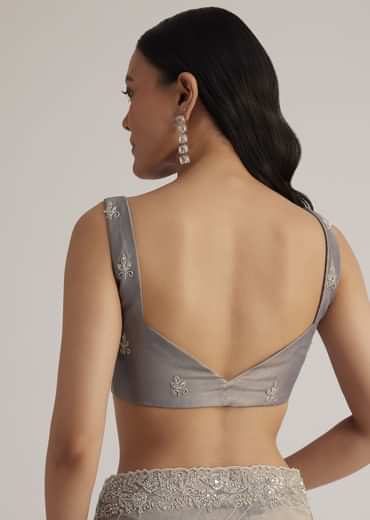 Grey Tissue Embroidered Saree