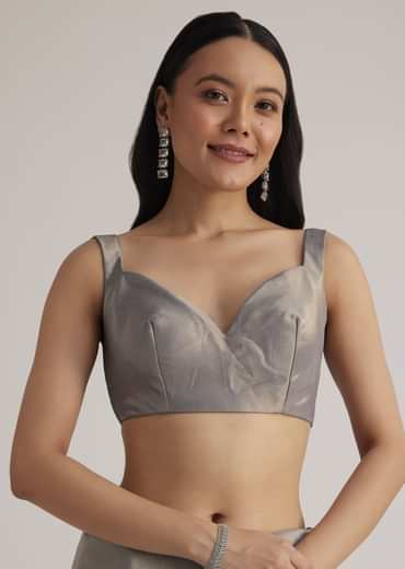 Grey Tissue Embroidered Saree