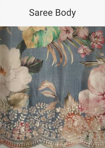 Grey Tissue Muslin Digital Printed Saree With Pitta Work On Border