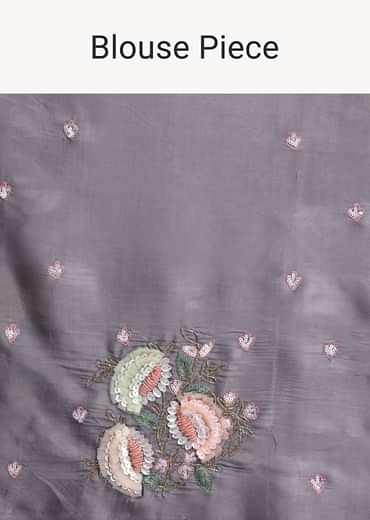 Grey Tissue Saree Floral Embroidery