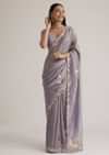 Grey Tissue Saree Floral Embroidery
