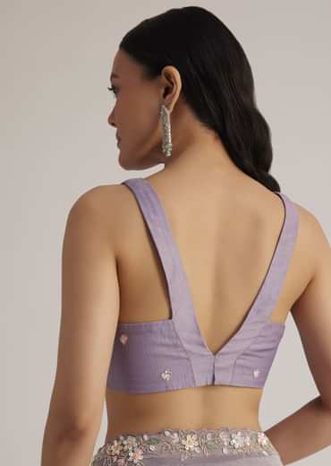 Grey Tissue Saree Floral Embroidery