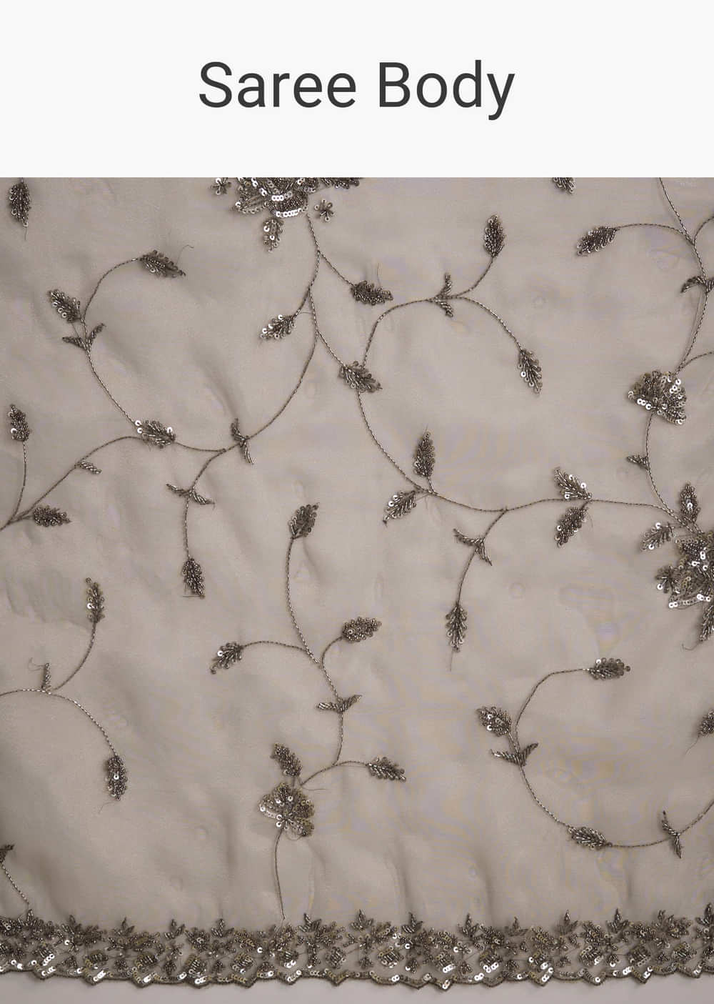 Grey Tissue Saree With Floral Jaal And Sequin Embroidery