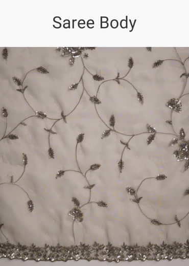 Grey Tissue Saree With Floral Jaal And Sequin Embroidery