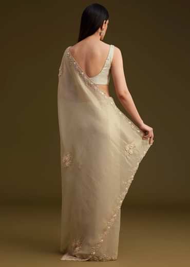 Grey Tissue Saree With Sequins And Cutdana Work