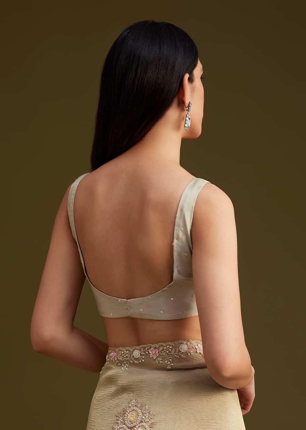 Grey Tissue Saree With Sequins And Cutdana Work