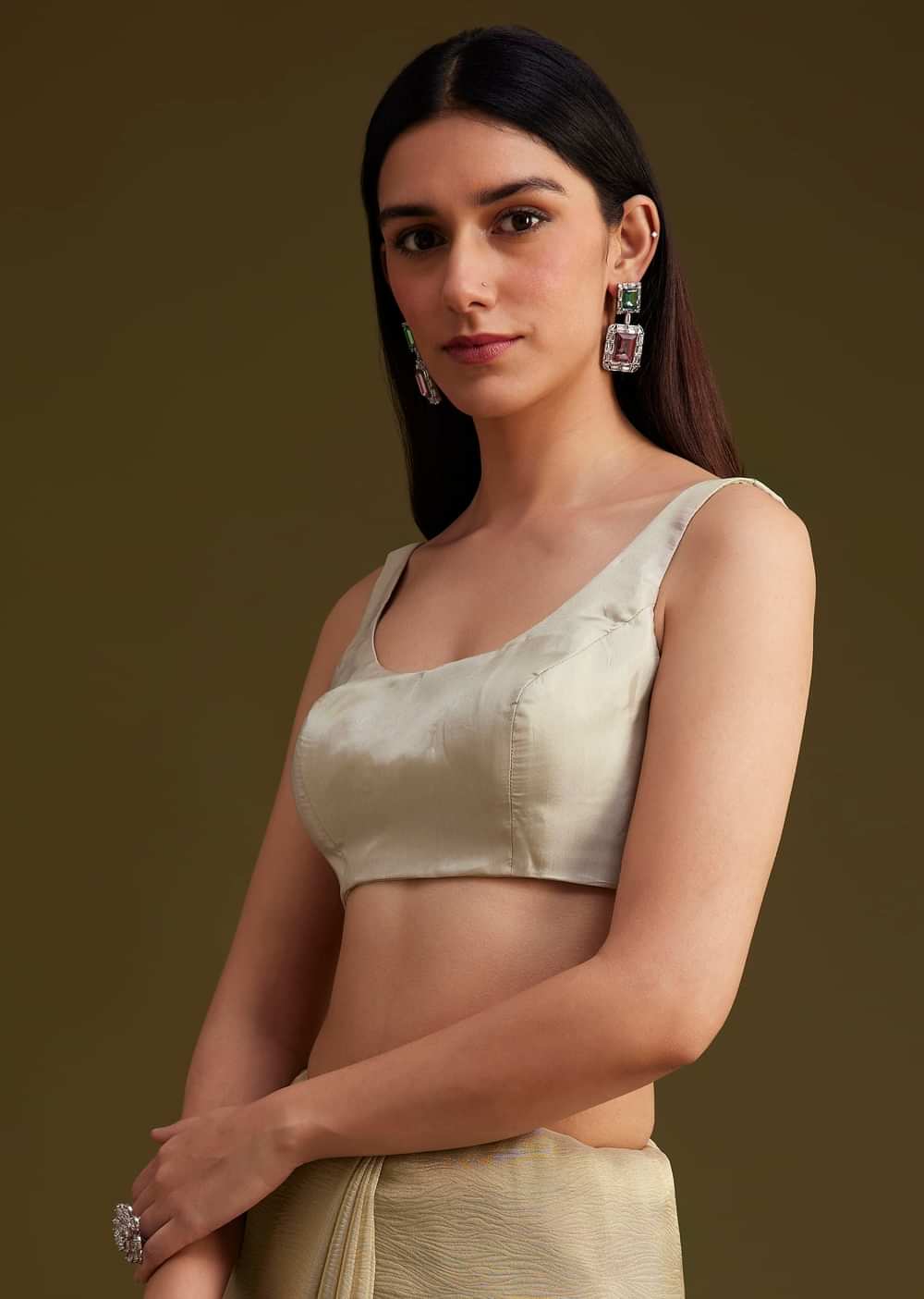 Grey Tissue Saree With Sequins And Cutdana Work