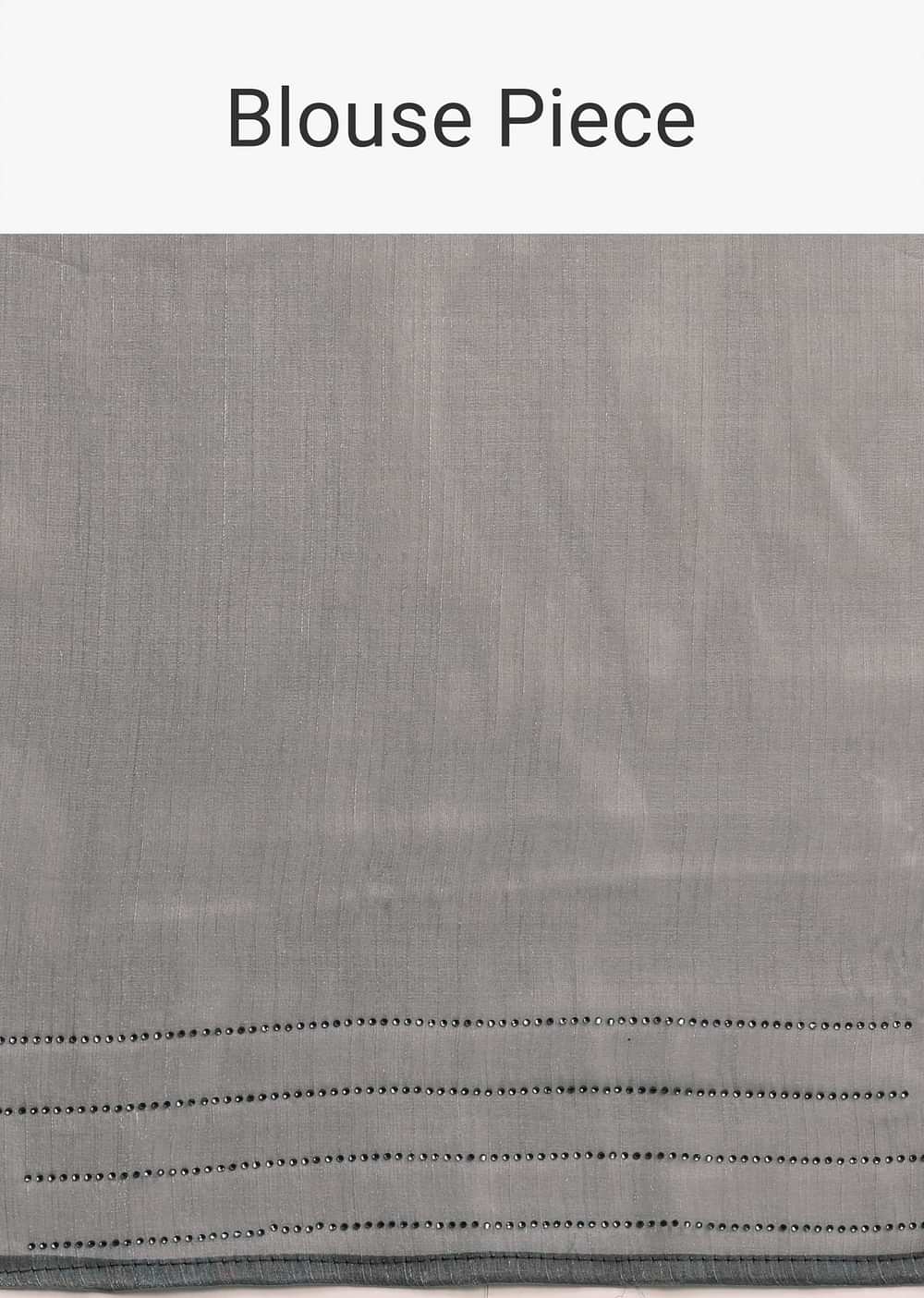 Grey Tissue Saree With Thread And Stone Embroidery And Unstitched Blouse
