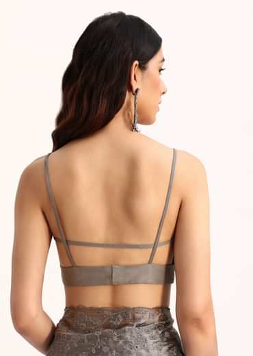 Grey Tissue Saree With Thread And Stone Embroidery And Unstitched Blouse