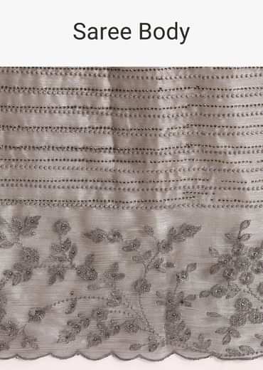 Grey Tissue Saree With Thread And Stone Embroidery And Unstitched Blouse