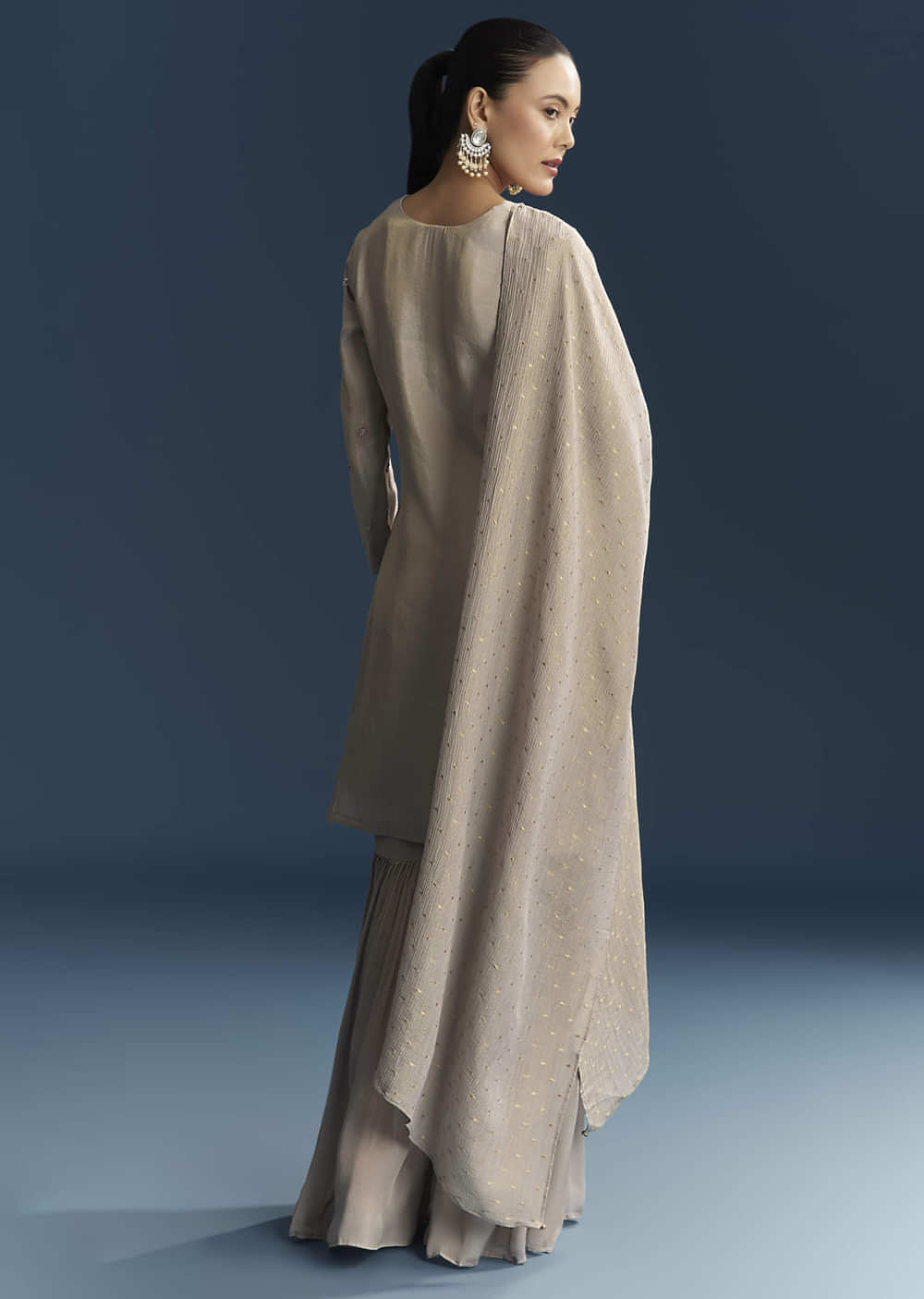 Grey Tissue Sharara Suit With Zardosi And Resham Embroidery