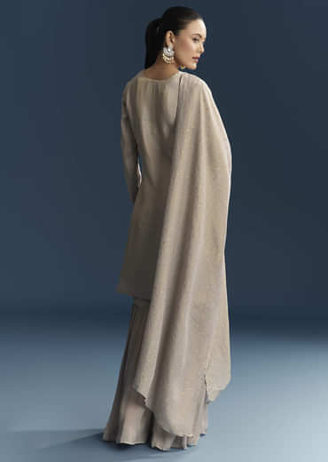 Grey Tissue Sharara Suit With Zardosi And Resham Embroidery