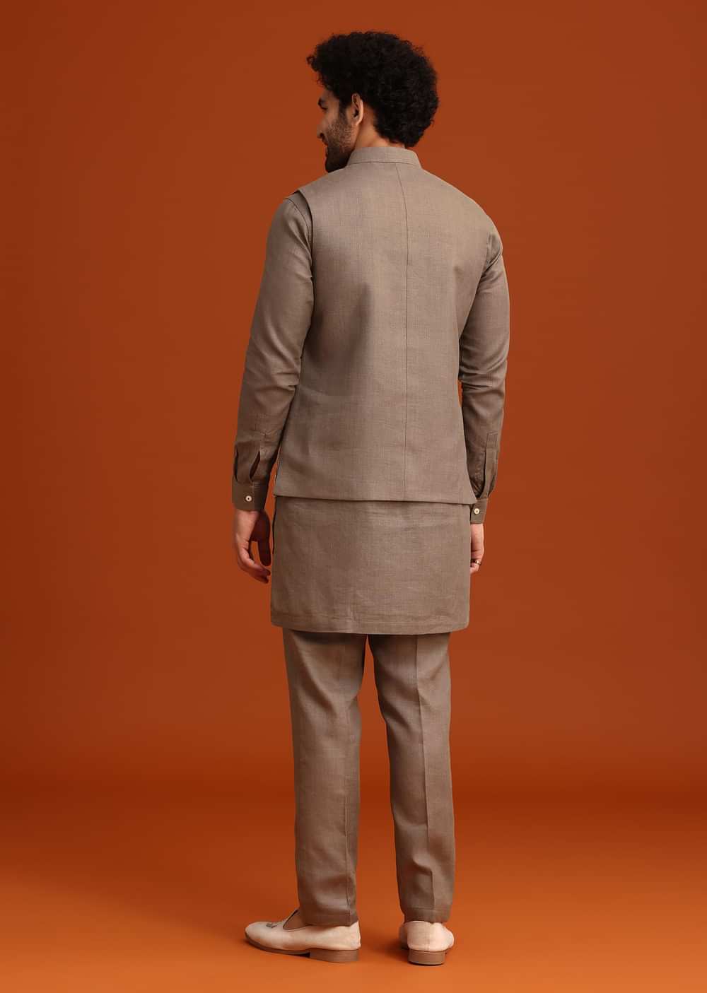 Grey Zardozi Work Linen Jacket Kurta Set