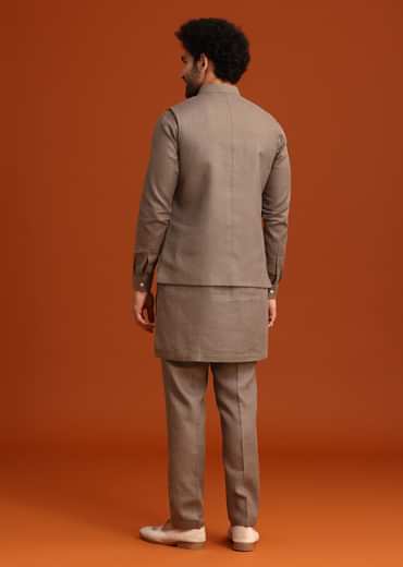 Grey Zardozi Work Linen Jacket Kurta Set