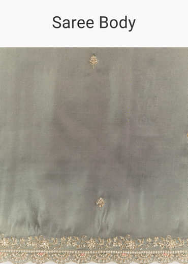 Greyish Blue Tissue Saree With French Knot Resham Embroidery