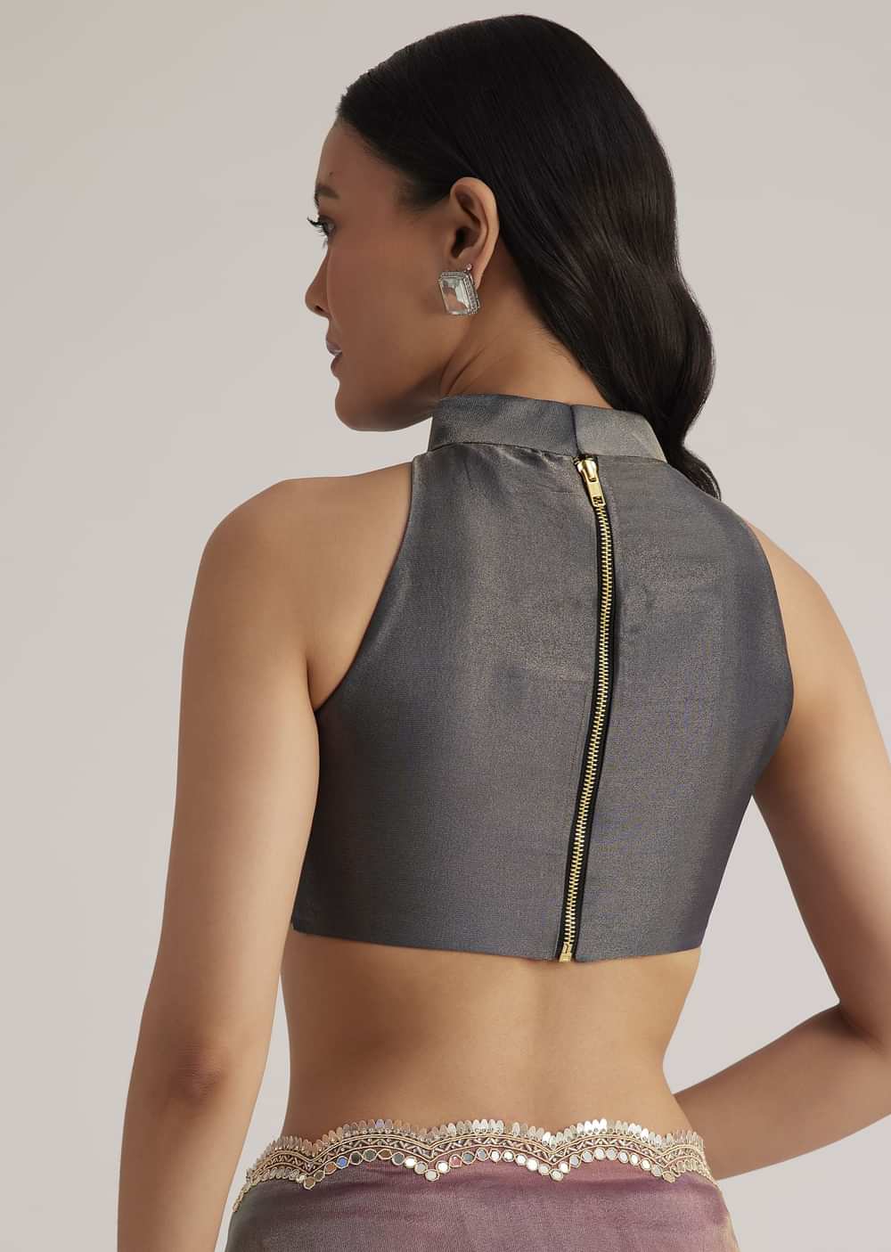 Greyish Purple Ombre Tissue Saree With Scallop Border