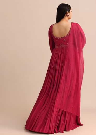 Hand Embroidery Red Anarkali Suit With Organza Dupatta