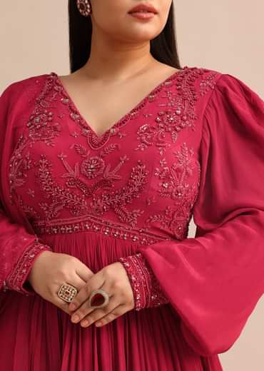 Hand Embroidery Red Anarkali Suit With Organza Dupatta