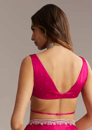 Hot Pink Chinon Saree With Stone And Sequin Embroidery