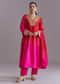 Hot Pink Ombre Silk Kurta Set With Zari Embroidery