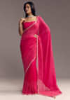 Hot Pink Organza Saree With Stone And Cut Dana Work